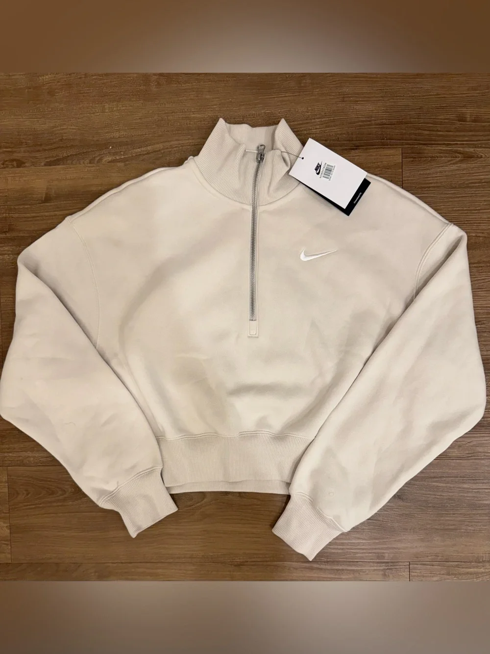 NWT Nike Phoenix Fleece Cropped 1/4 Zip Sweatshirt Cream Size Small - Picture 1 of 6